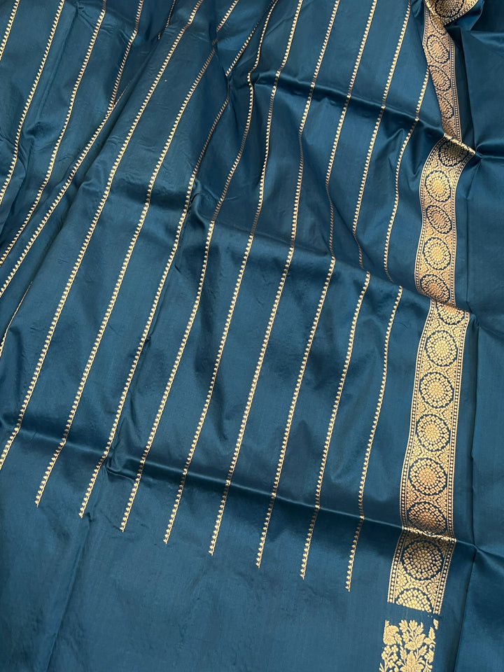 Rama Blue Pure Katan Silk Handloom Banarasi Saree
