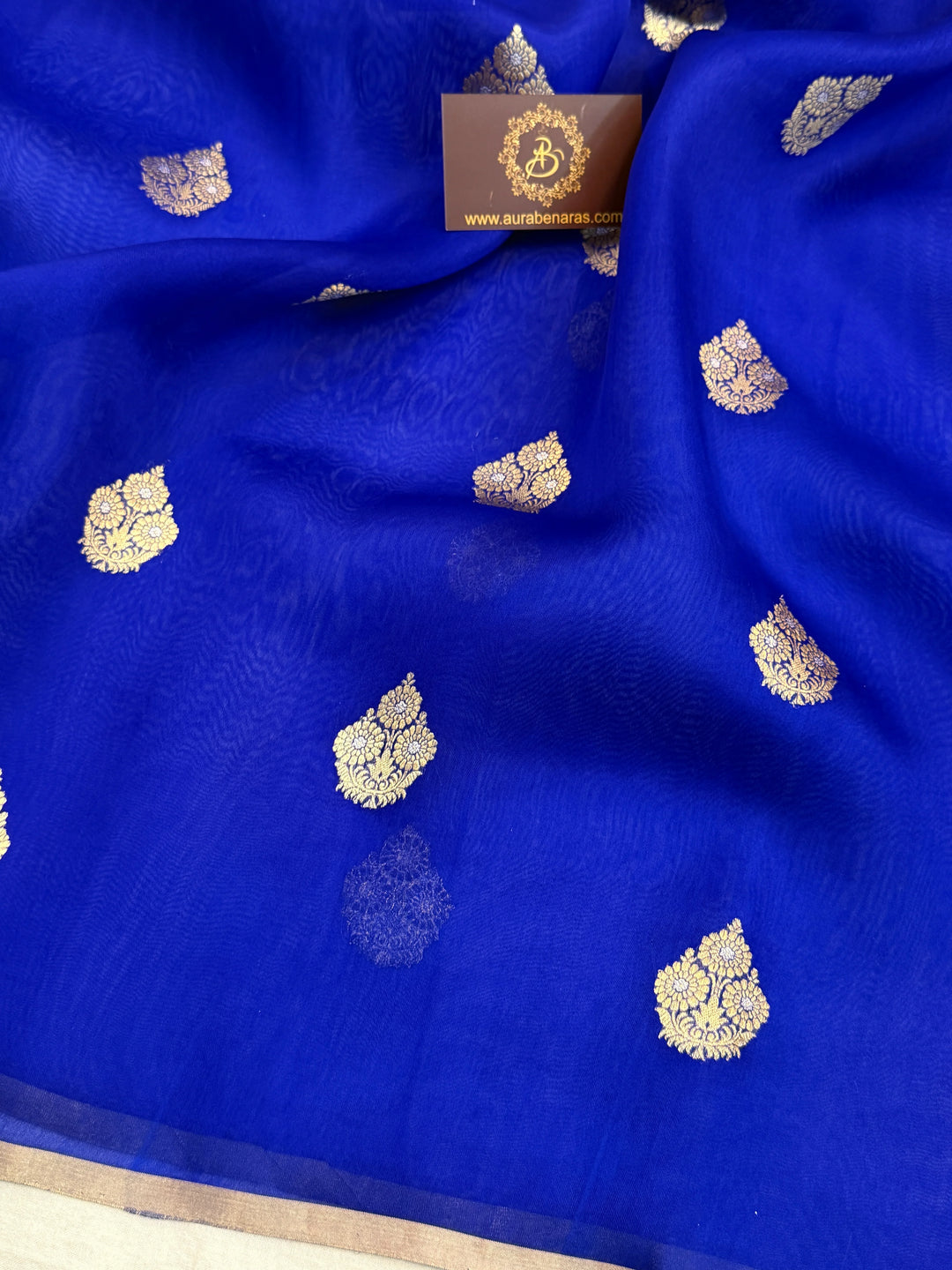 Royal Blue Pure Kora Silk Handloom Banarasi Saree