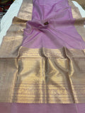 Lavender Banarasi Handloom Kora Silk Saree - Aura Benaras