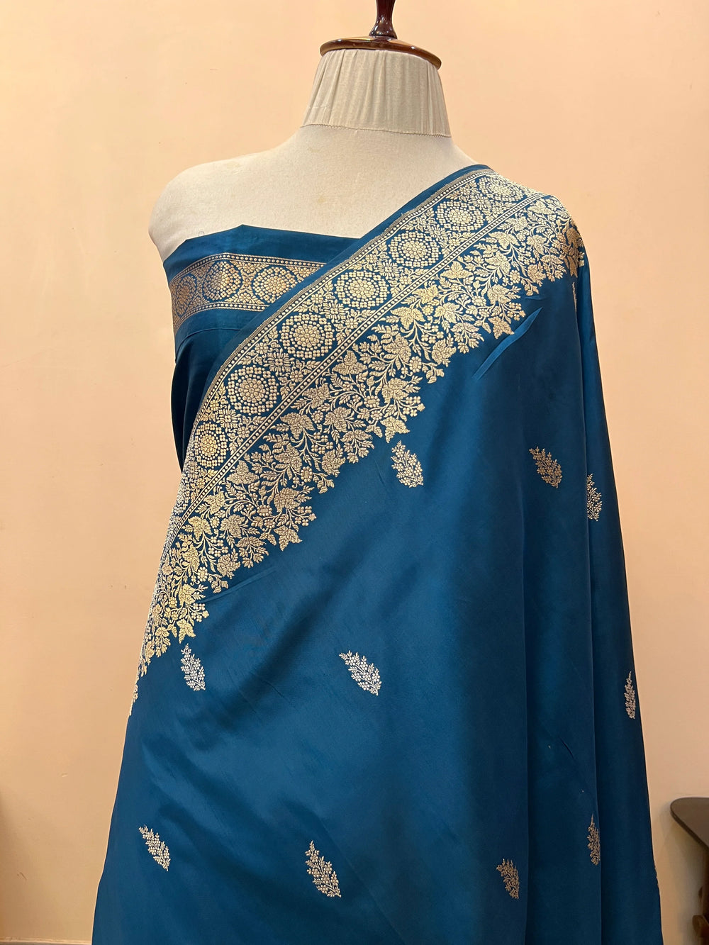 Rama Blue Pure Katan Silk Handloom Banarasi Saree