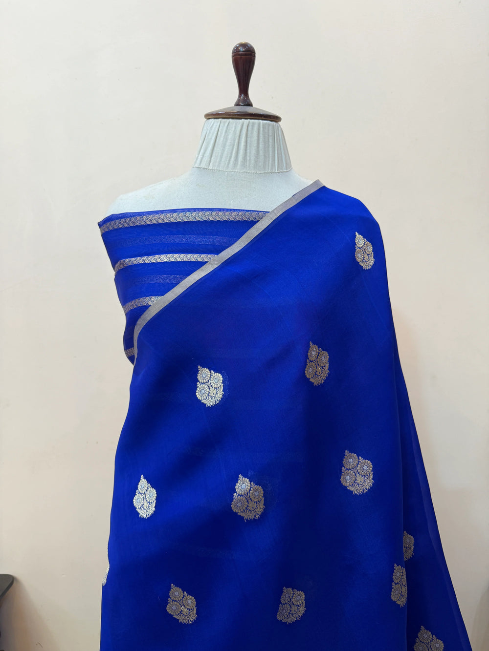 Royal Blue Pure Kora Silk Handloom Banarasi Saree