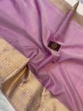 Lavender Banarasi Handloom Kora Silk Saree - Aura Benaras