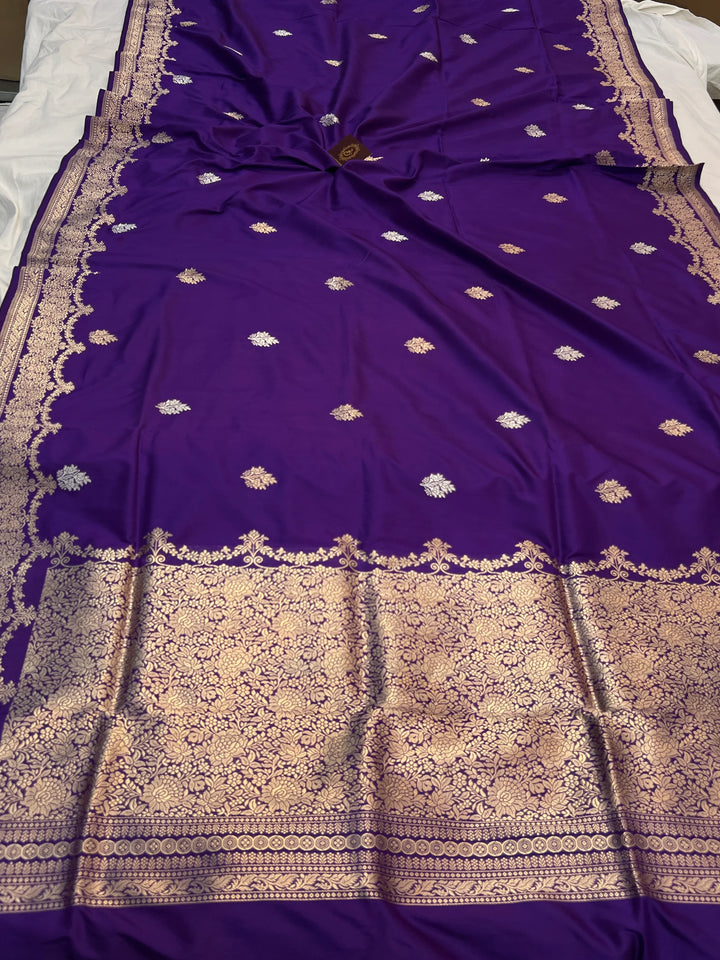 Purple Pure Katan Silk Handloom Banarasi Saree
