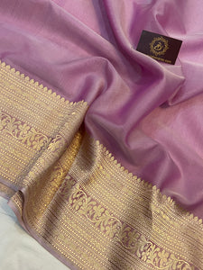 Lavender Banarasi Handloom Kora Silk Saree - Aura Benaras