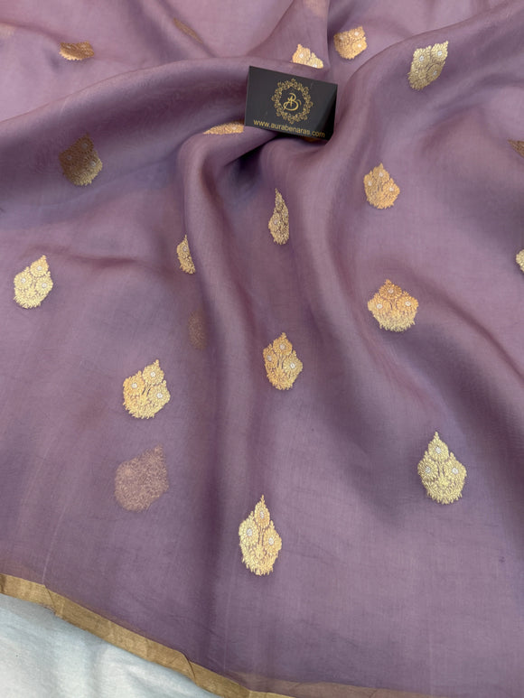 Sage Grey Pure Kora Silk Handloom Banarasi Saree