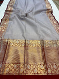 Pastel Grey Banarasi Handloom Kora Silk Saree - Aura Benaras