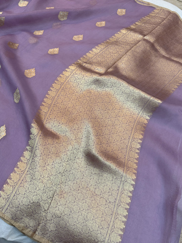 Sage Grey Pure Kora Silk Handloom Banarasi Saree