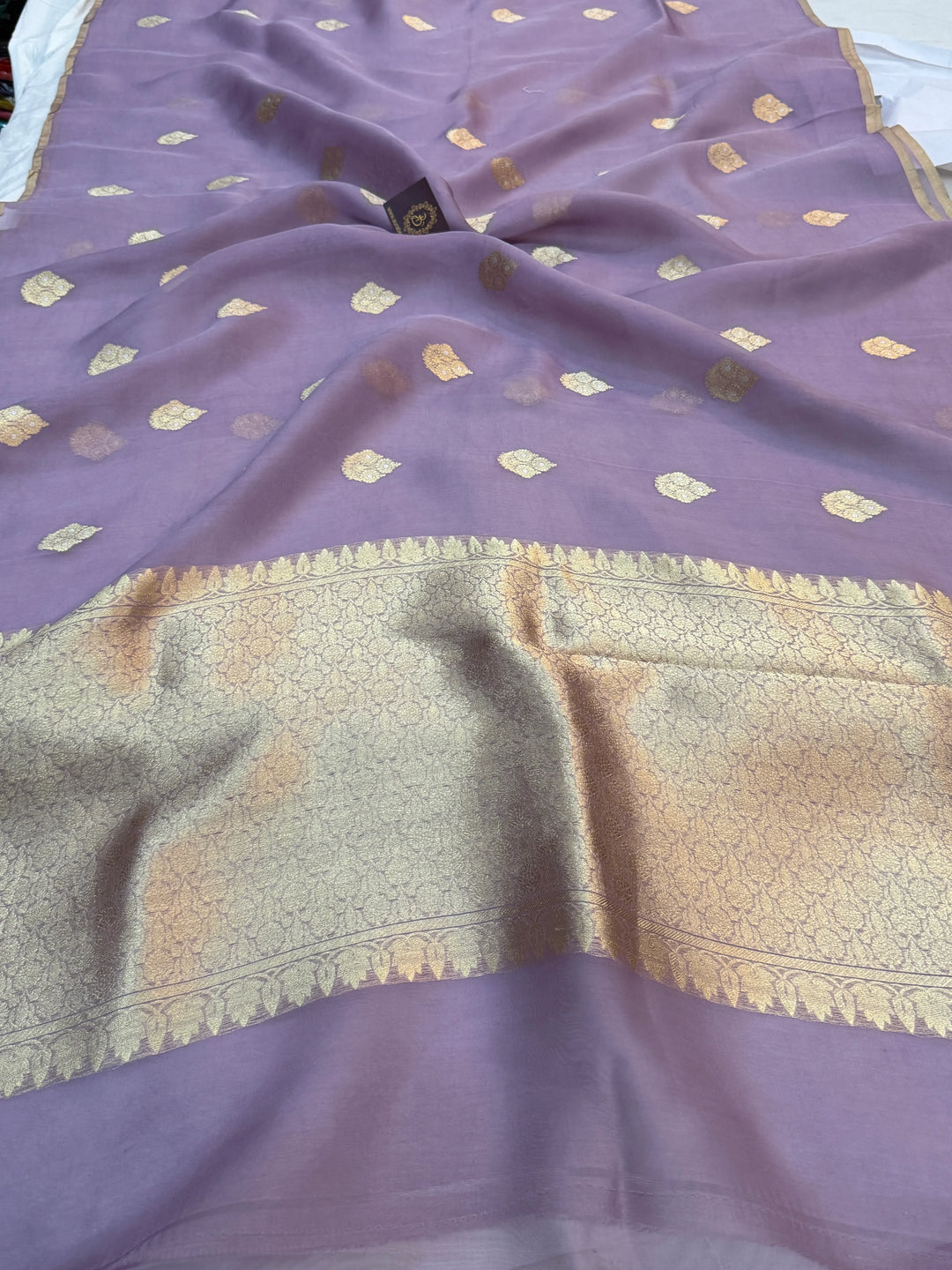 Sage Grey Pure Kora Silk Handloom Banarasi Saree