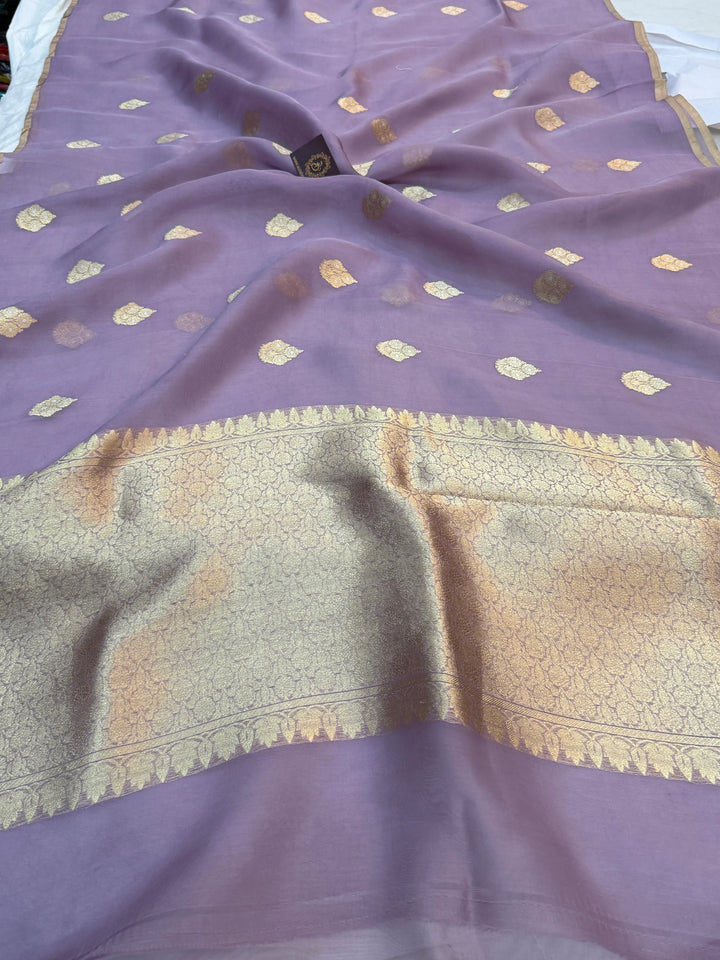 Sage Grey Pure Kora Silk Handloom Banarasi Saree