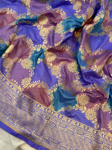 Lavender Rangkaat Banarasi Handloom Pure Katan Silk Saree - Aura Benaras