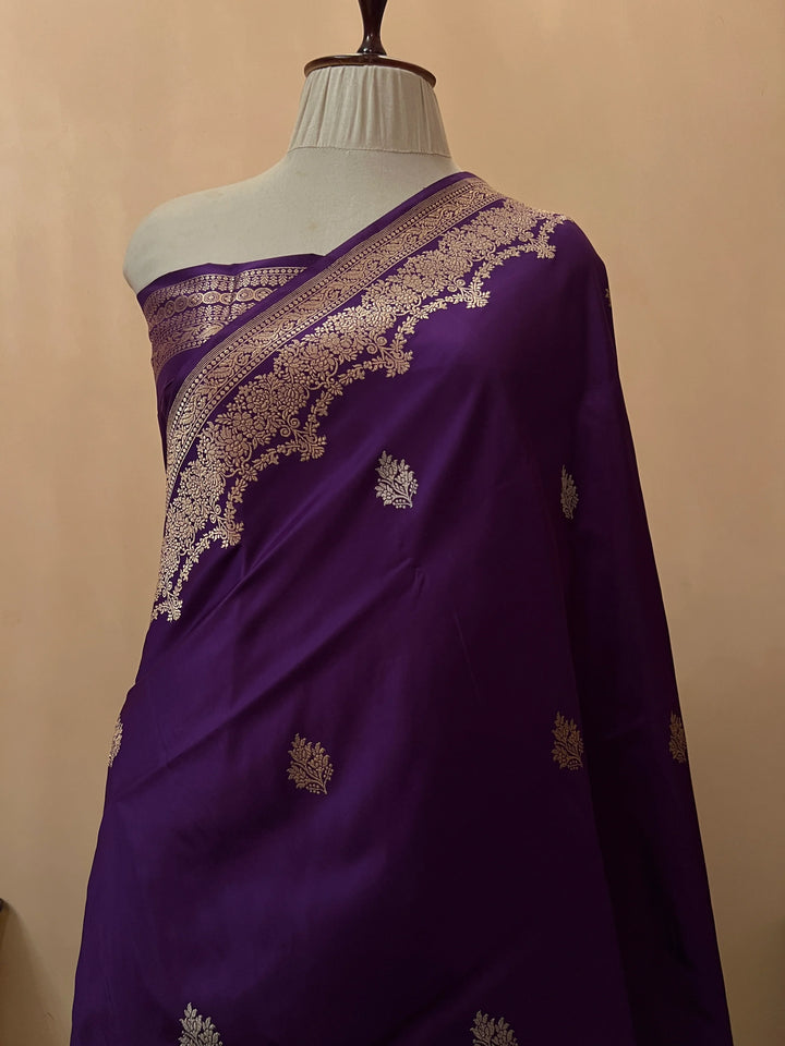 Purple Pure Katan Silk Handloom Banarasi Saree