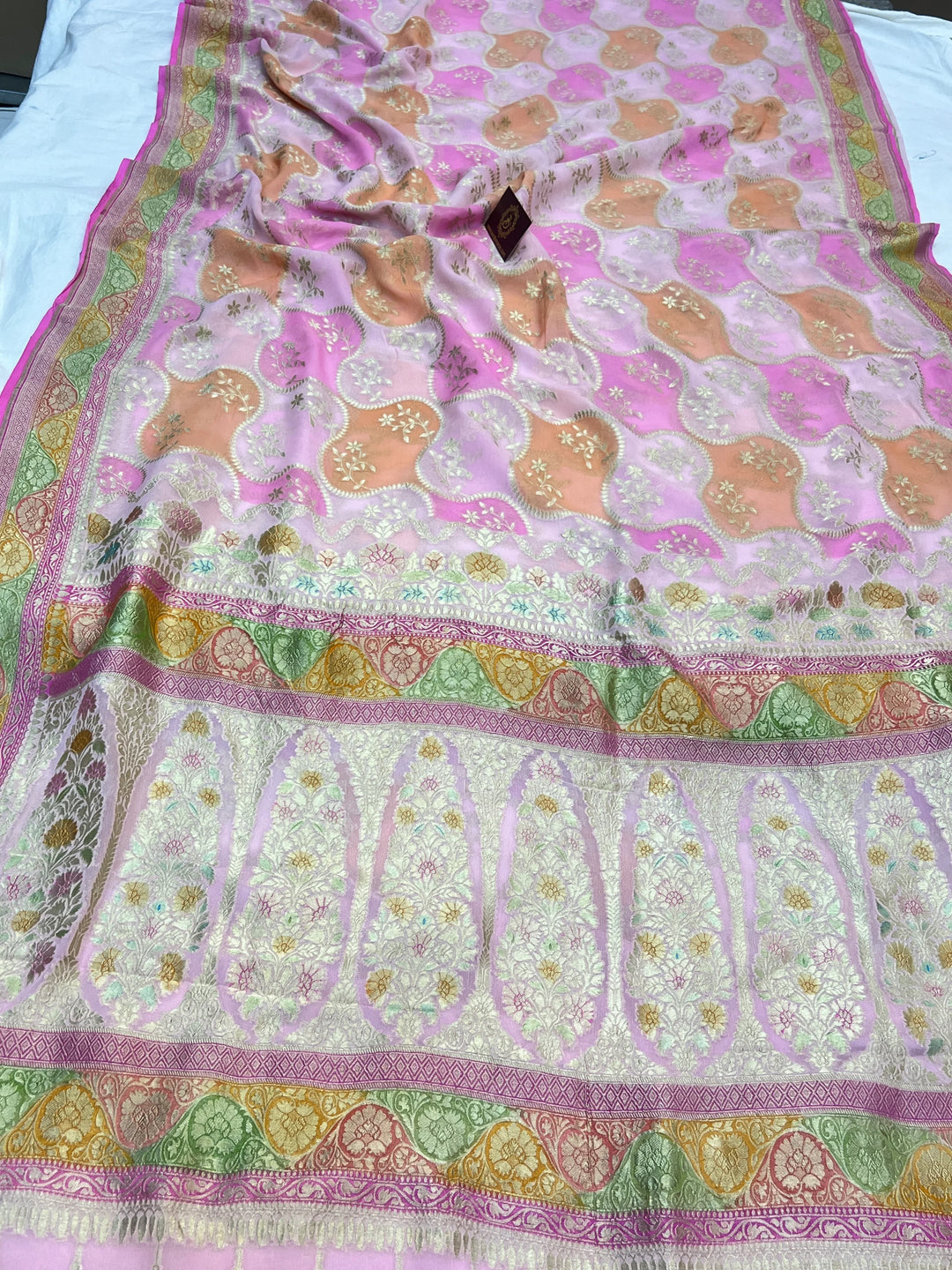 Baby Pink Rangkaat Banarasi Khaddi Georgette Saree