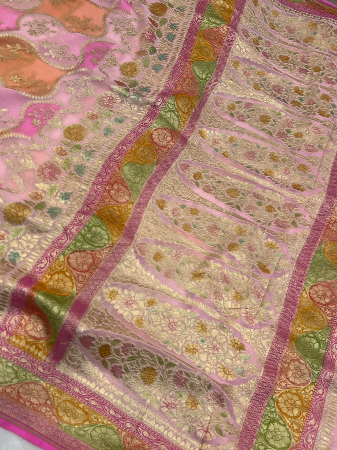 Baby Pink Rangkaat Banarasi Khaddi Georgette Saree