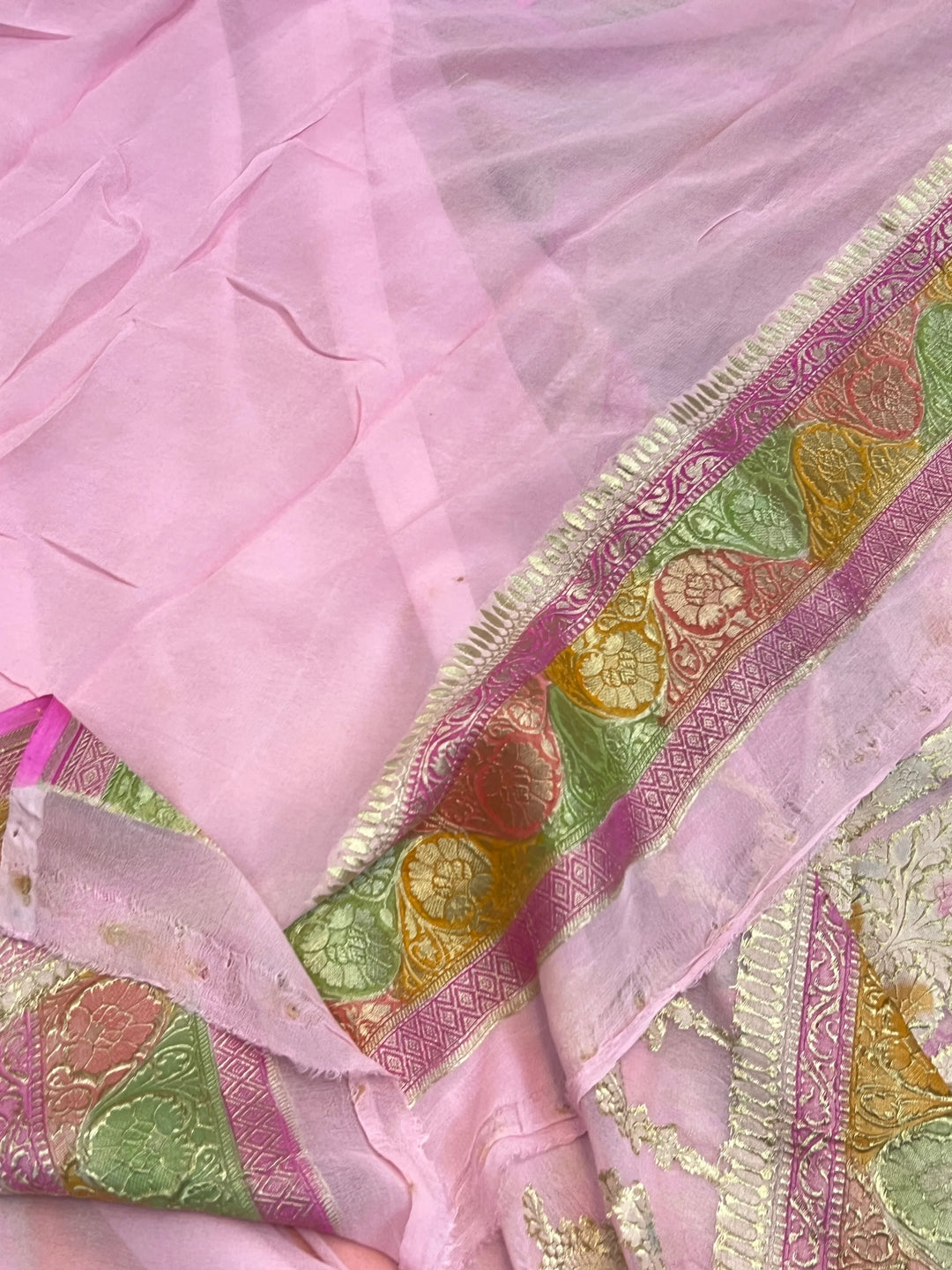 Baby Pink Rangkaat Banarasi Khaddi Georgette Saree