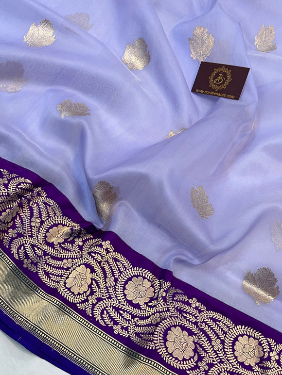 Lilic Banarasi Handloom Kora Silk Saree - Aura Benaras