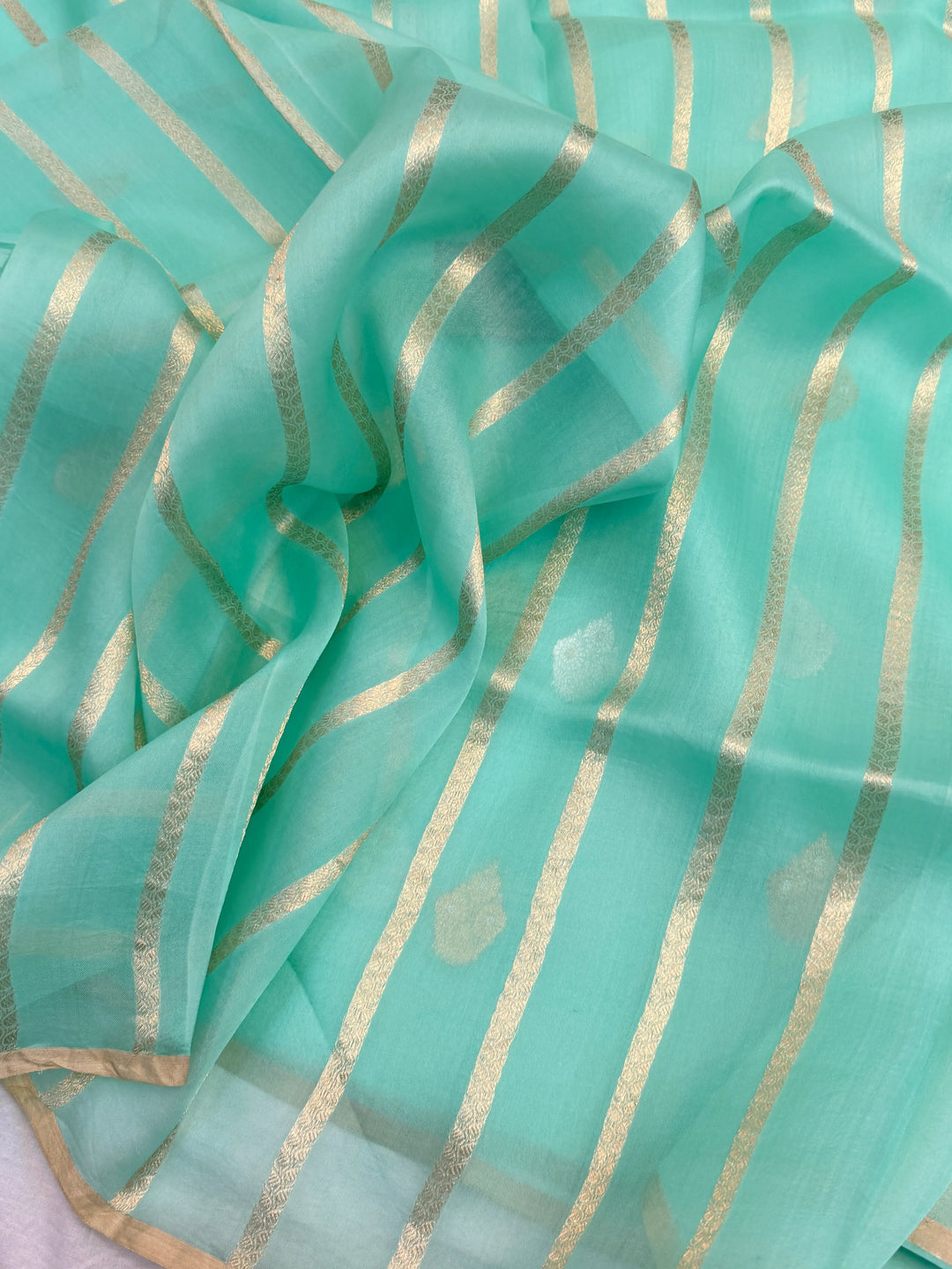 Mint Green Kora Silk Banarasi Saree with Sona Rupa Butis