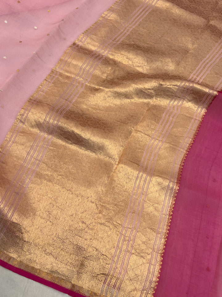 Baby Pink Kora Silk Banarasi Saree with Zari Butis 