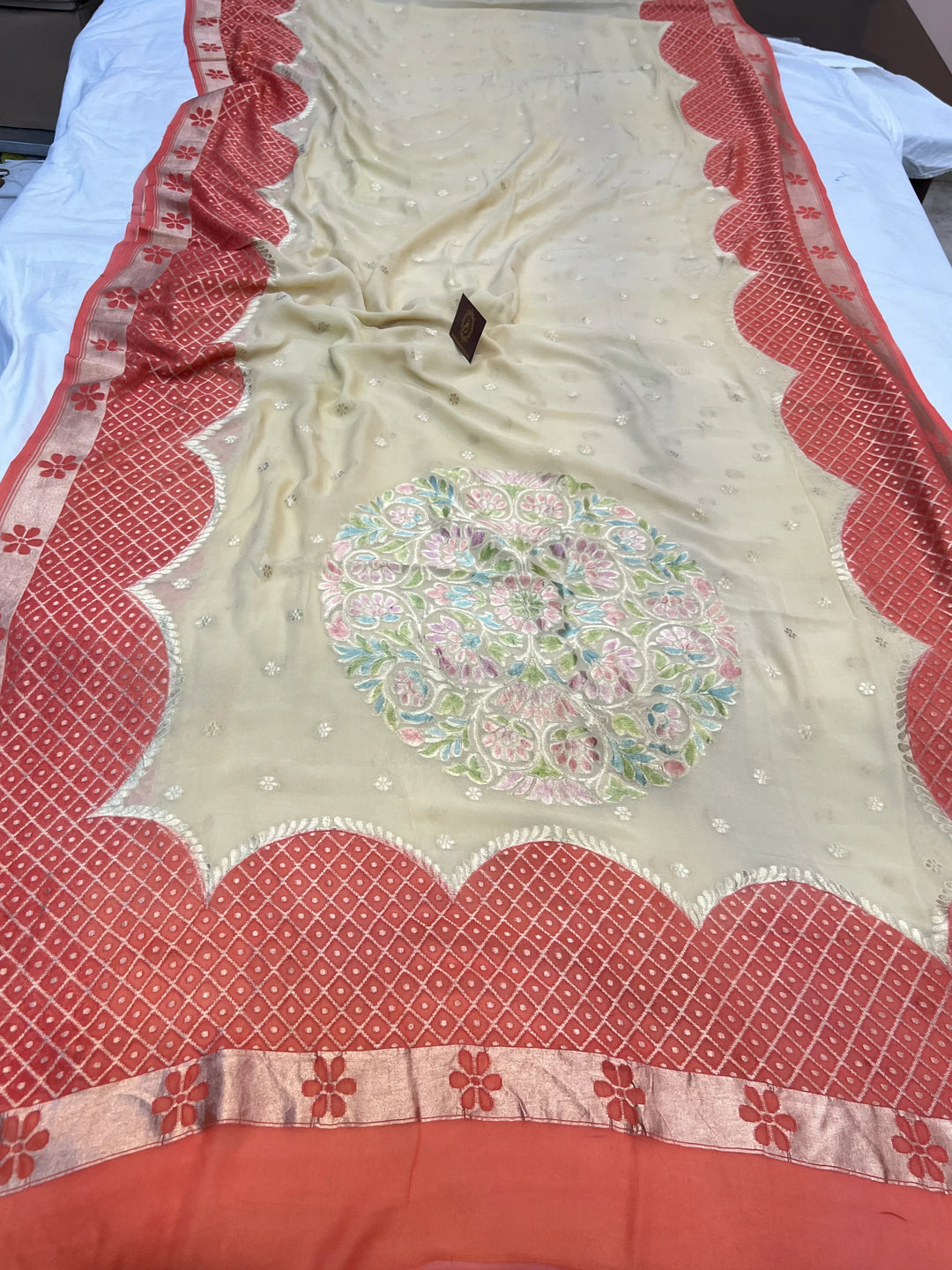 Pastel Yellow Pure Banarasi Khaddi Georgette Saree