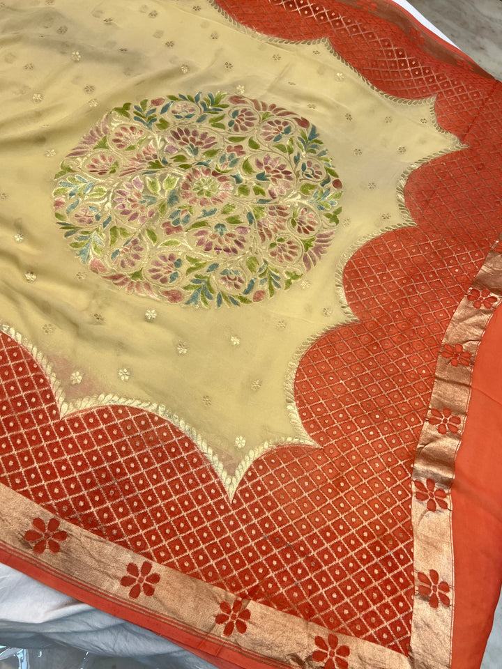 Pastel Yellow Pure Banarasi Khaddi Georgette Saree