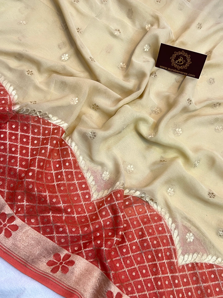 Pastel Yellow Pure Banarasi Khaddi Georgette Saree