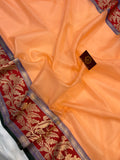 Peach Banarasi Handloom Kora Silk Saree - Aura Benaras