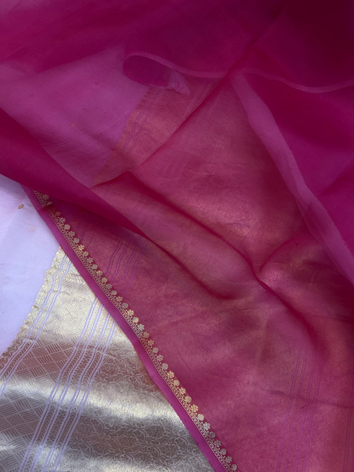 Baby Pink Kora Silk Banarasi Saree with Zari Butis 