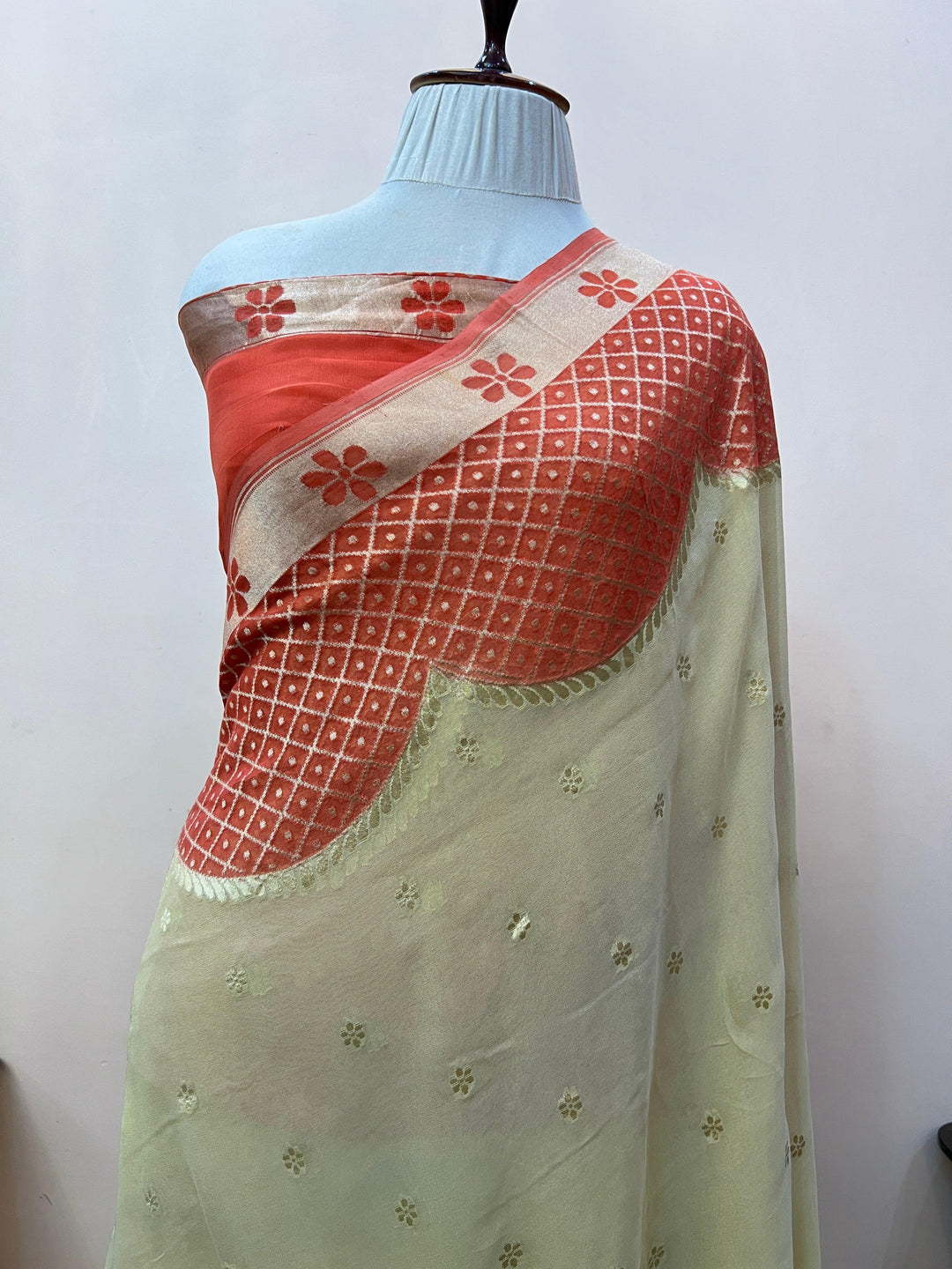 Pastel Yellow Pure Banarasi Khaddi Georgette Saree