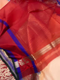 Peach Banarasi Handloom Kora Silk Saree - Aura Benaras