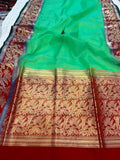 Green Banarasi Handloom Kora Silk Saree - Aura Benaras