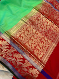 Green Banarasi Handloom Kora Silk Saree - Aura Benaras