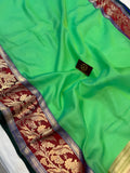 Green Banarasi Handloom Kora Silk Saree - Aura Benaras