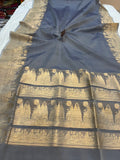 Grey Pure Banarasi Handloom Kora Silk Saree - Aura Benaras