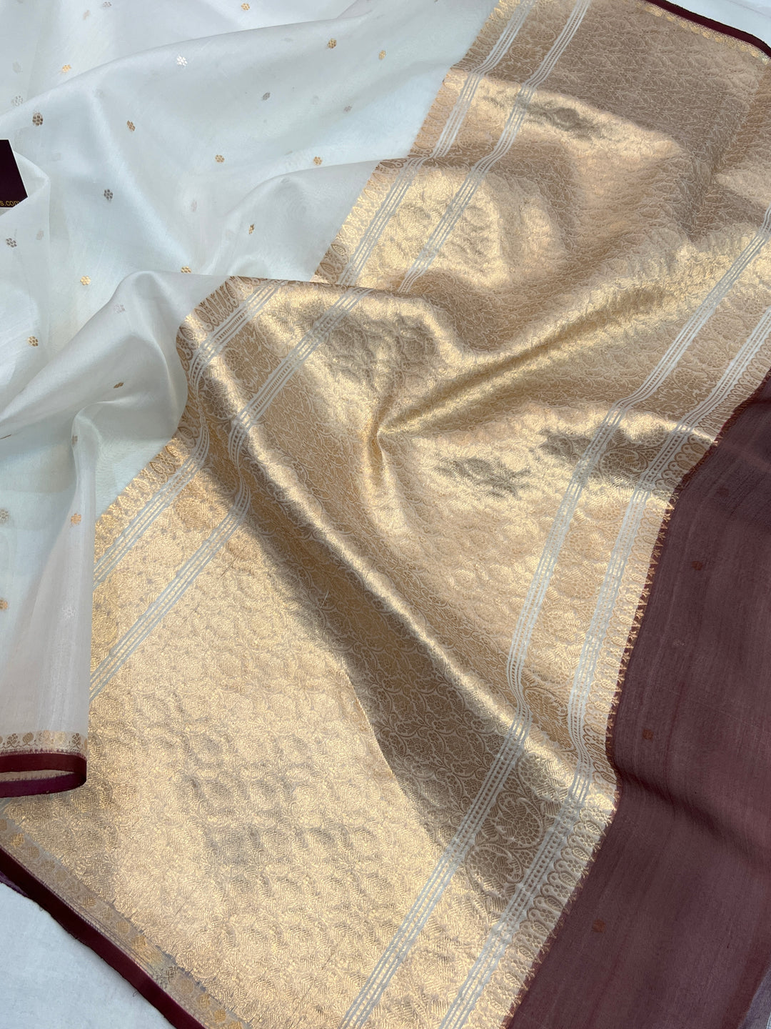 Off White Pure Kora Silk Handloom Banarasi Saree