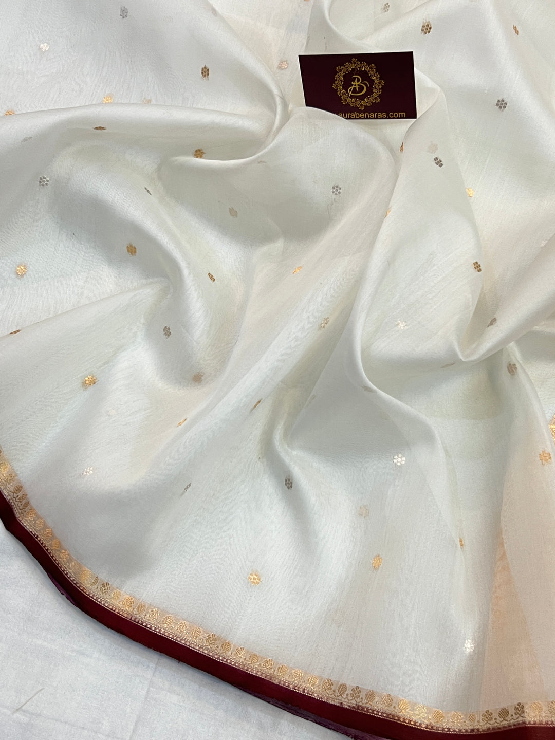 Off White Pure Kora Silk Handloom Banarasi Saree