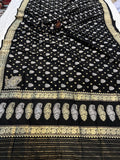 Black Pure Banarasi Handloom Katan Silk Saree - Aura Benaras