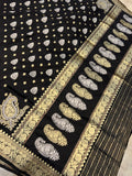 Black Pure Banarasi Handloom Katan Silk Saree - Aura Benaras