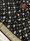 Black Pure Banarasi Handloom Katan Silk Saree - Aura Benaras