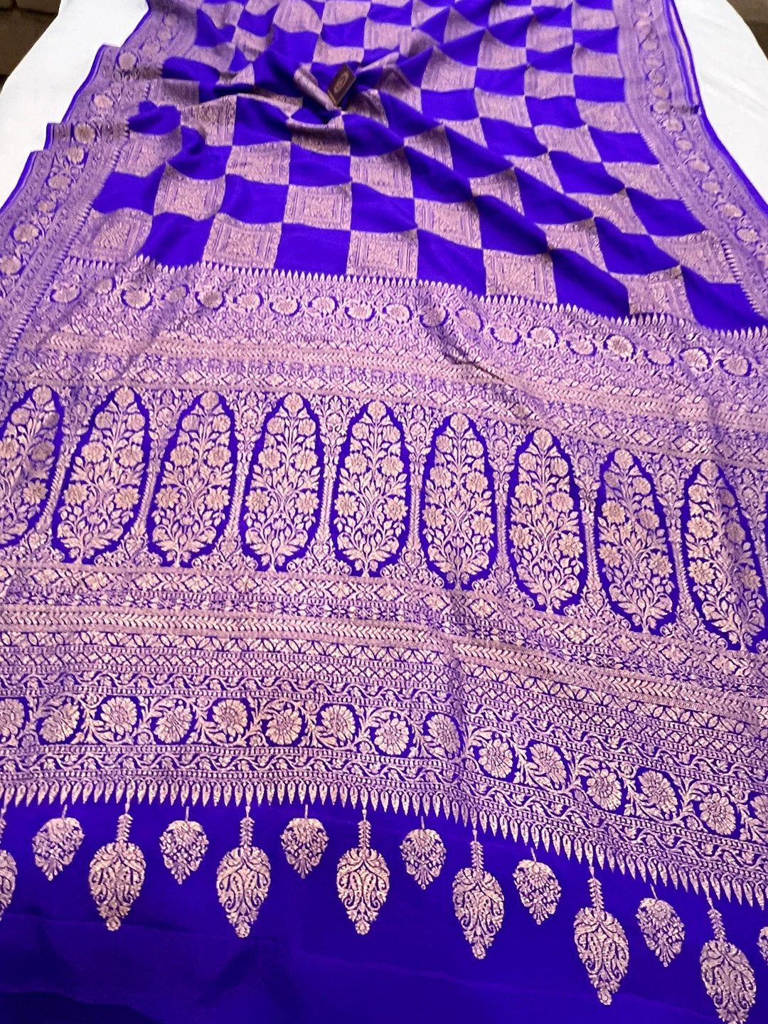 Purple Pure Banarasi Khaddi Crepe Silk Saree - Aura Benaras