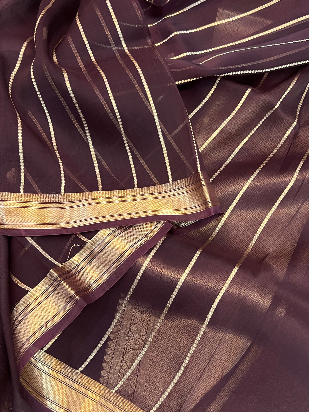 Brown Pure Kora Silk Handloom Banarasi Saree
