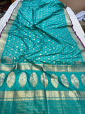 Aqua Blue Pure Banarasi Handloom Katan Silk Saree - Aura Benaras