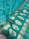 Aqua Blue Pure Banarasi Handloom Katan Silk Saree - Aura Benaras