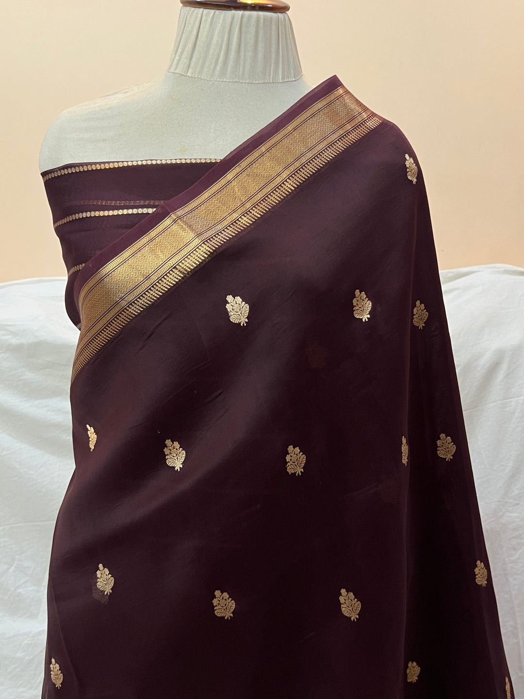 Brown Pure Kora Silk Handloom Banarasi Saree
