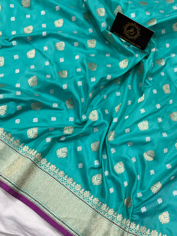 Aqua Blue Pure Banarasi Handloom Katan Silk Saree - Aura Benaras