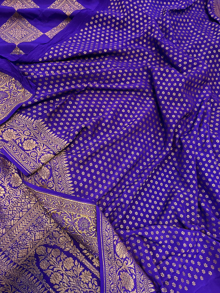 Purple Pure Banarasi Khaddi Crepe Silk Saree