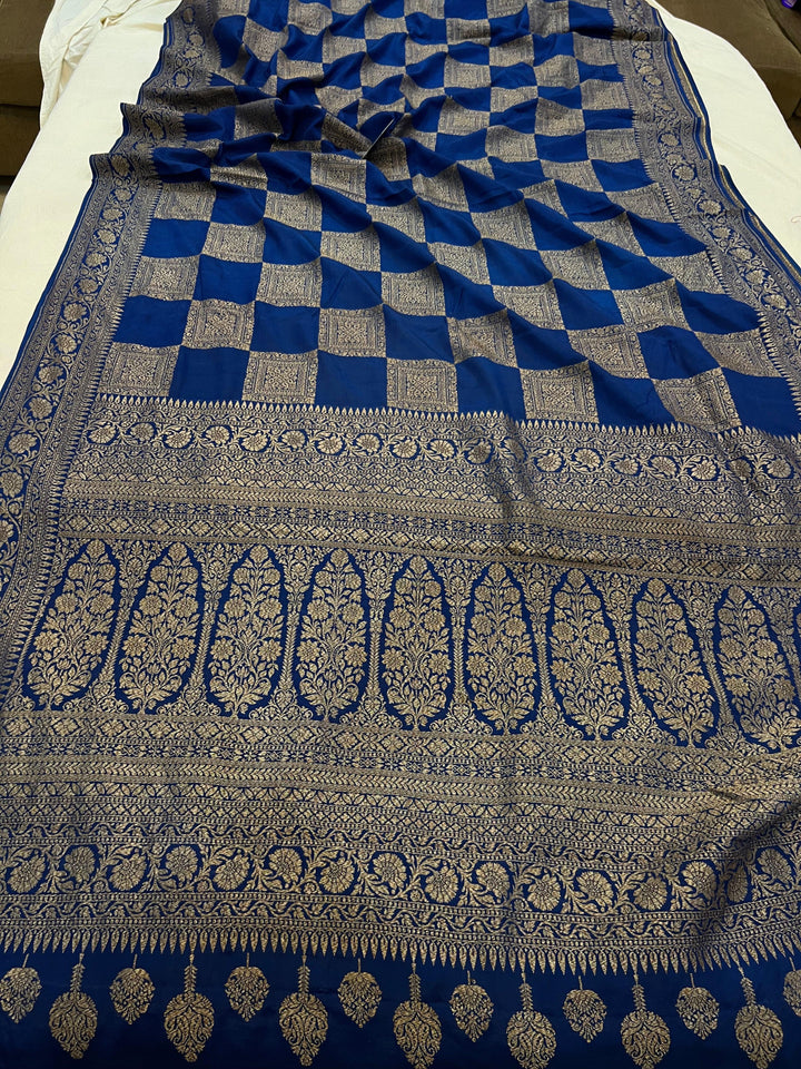 Teal Pure Banarasi Khaddi Crepe Silk Saree - Aura Benaras