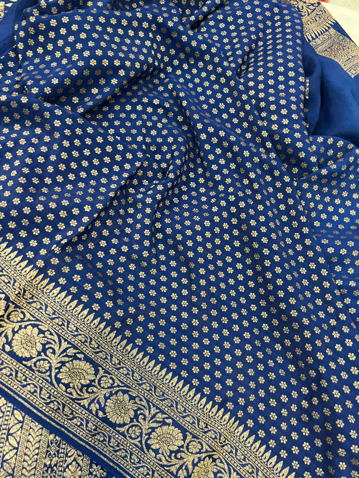 Teal Pure Banarasi Khaddi Crepe Silk Saree - Aura Benaras
