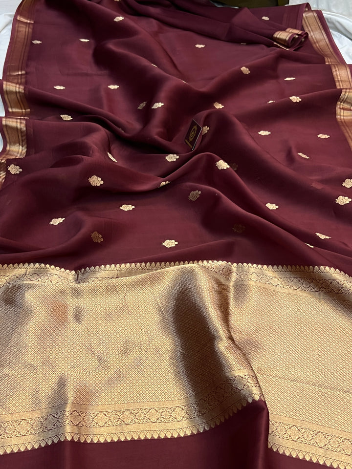 Maroon Pure Kora Silk Handloom Banarasi Saree