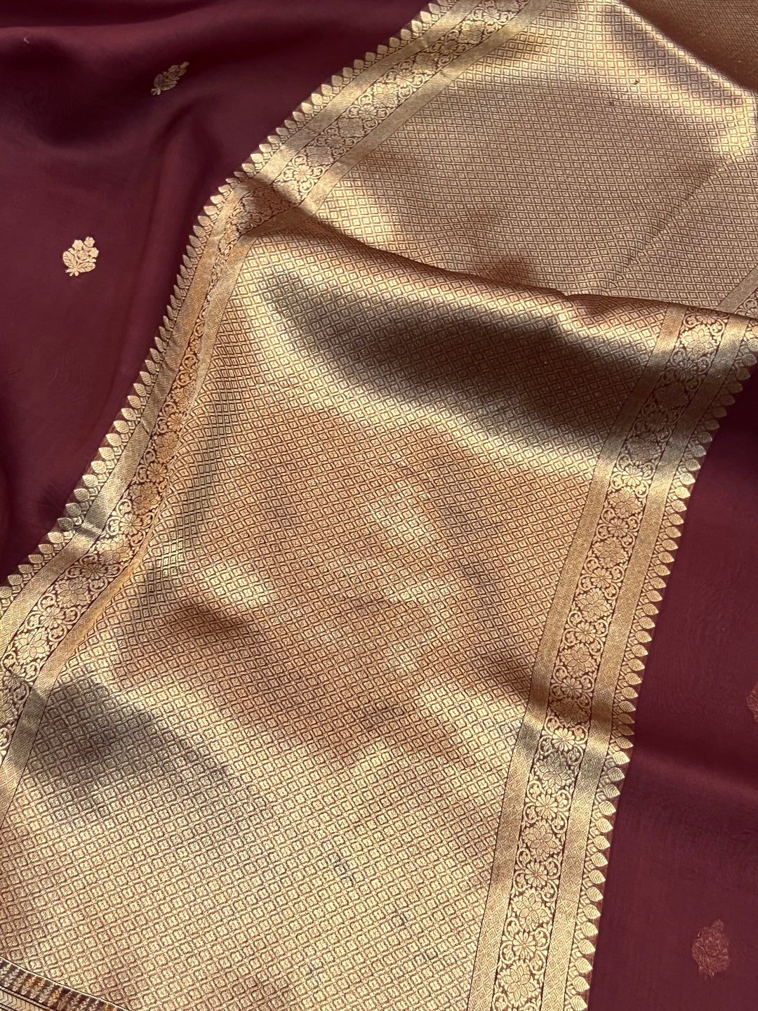 Maroon Pure Kora Silk Handloom Banarasi Saree