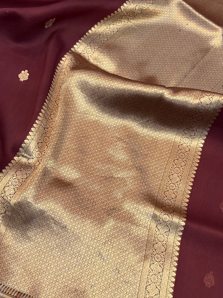 Maroon Pure Kora Silk Handloom Banarasi Saree