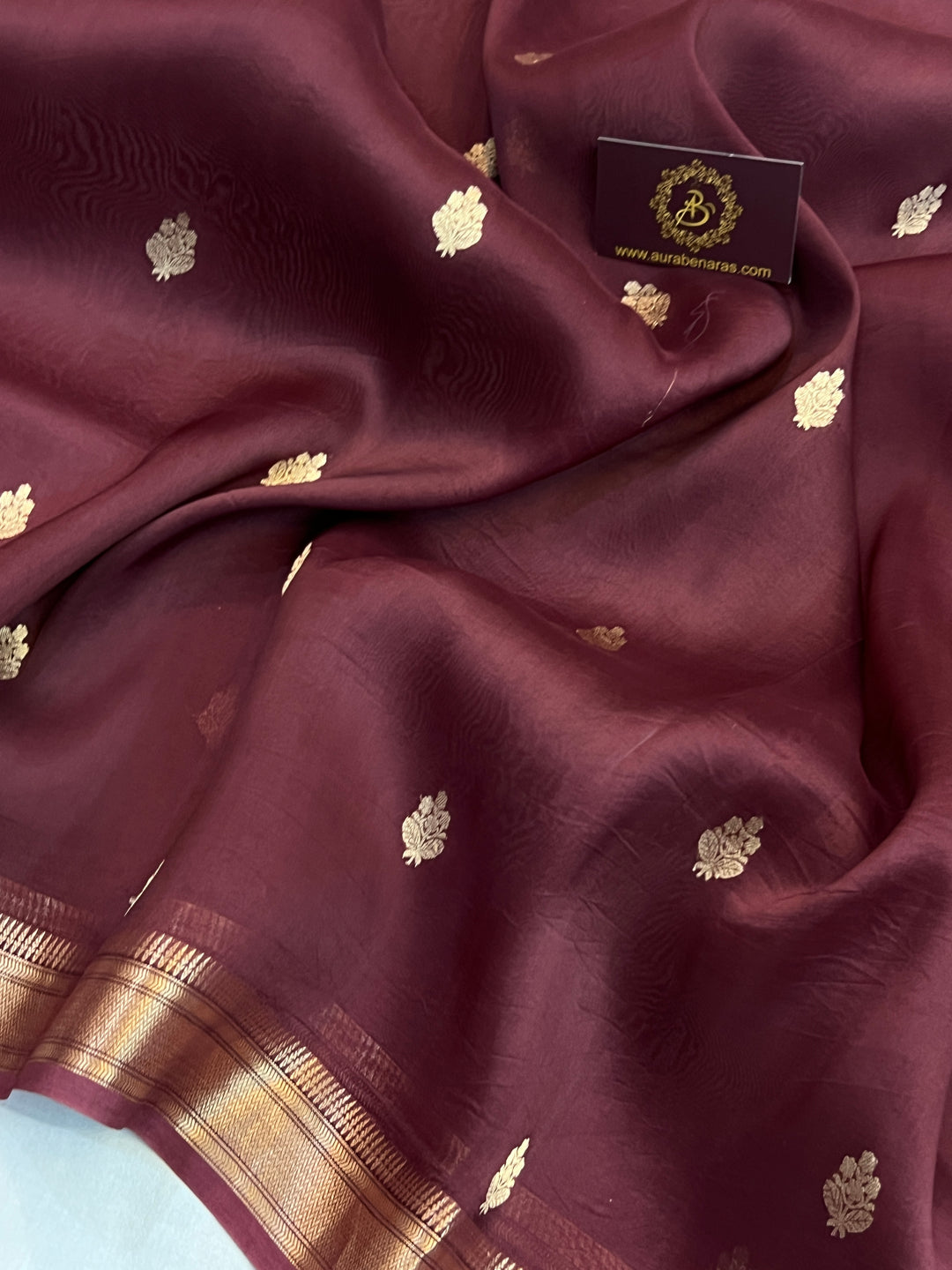 Maroon Pure Kora Silk Handloom Banarasi Saree